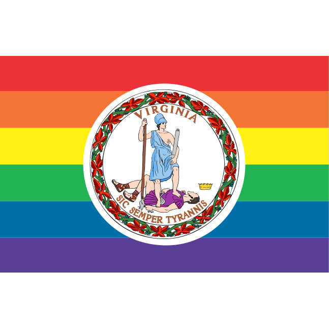 Virginia LGBT Pride Flag Weatherproof Stickers + Pocket Tote Bags