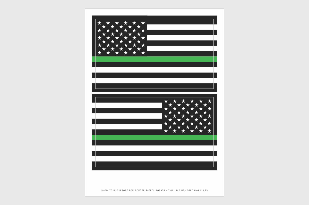 United States, USA Thin Green Line Opposing Direction Flag Stickers