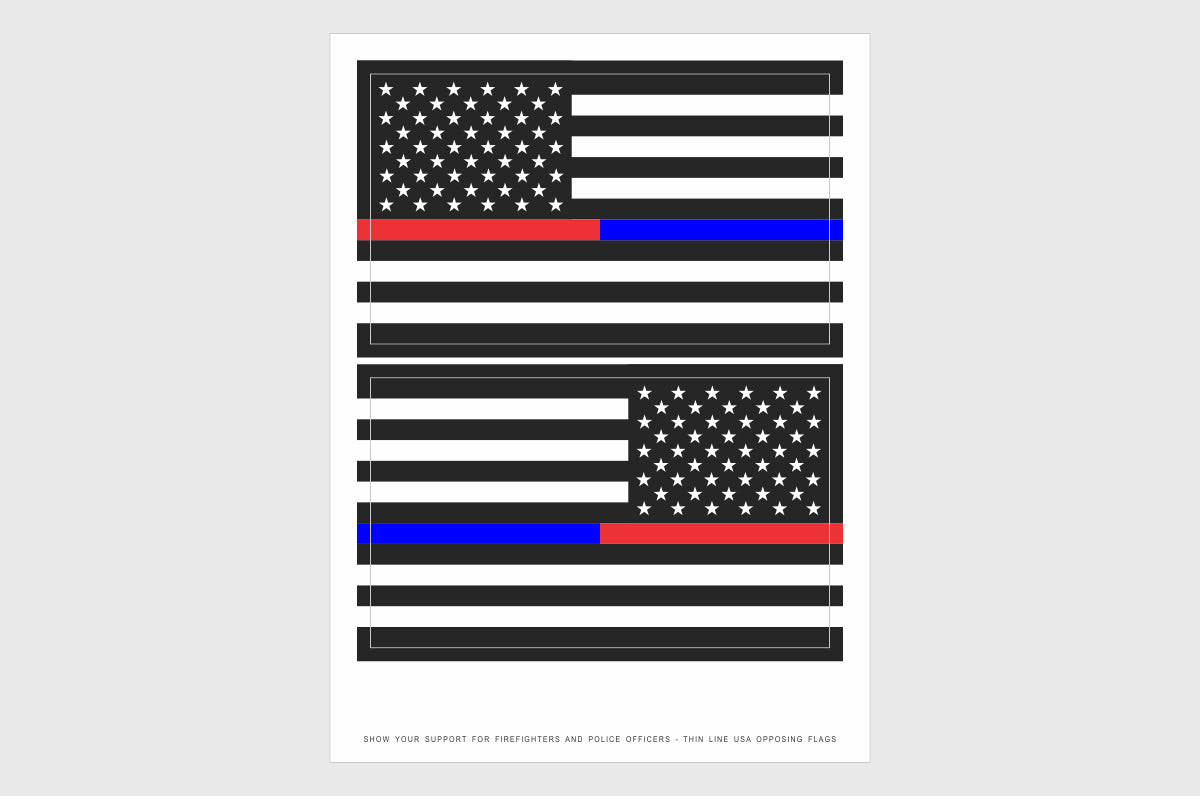 United States, USA Thin Red and Blue Line Opposing Direction Flag Stickers